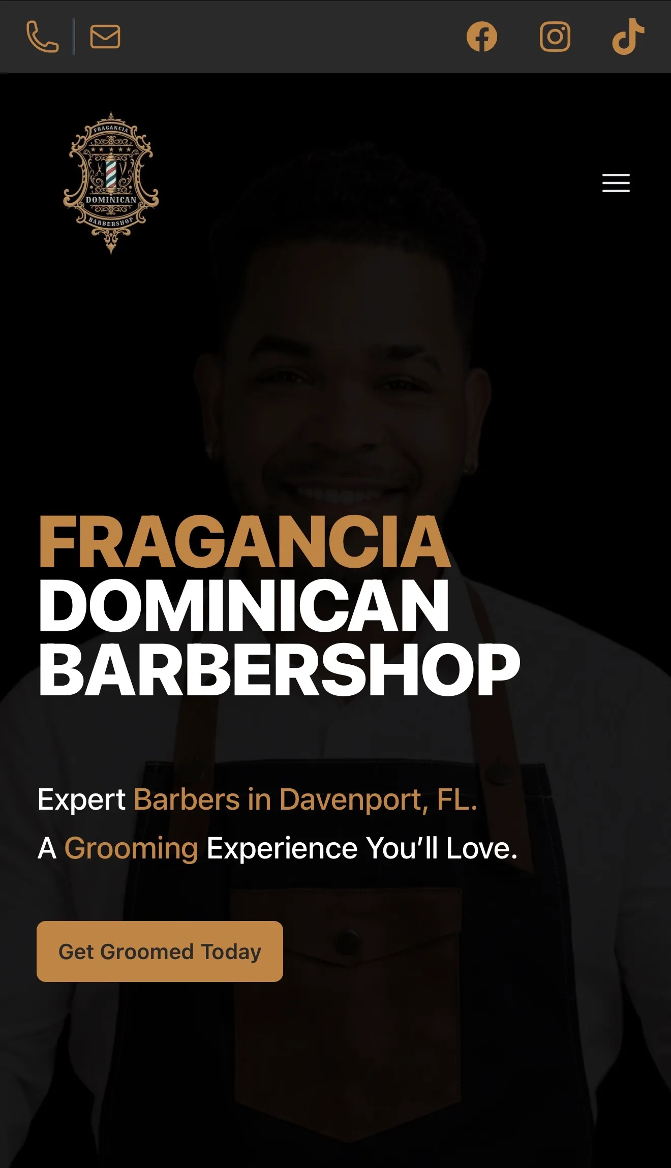 Captura de pantalla del sitio web de una barbería