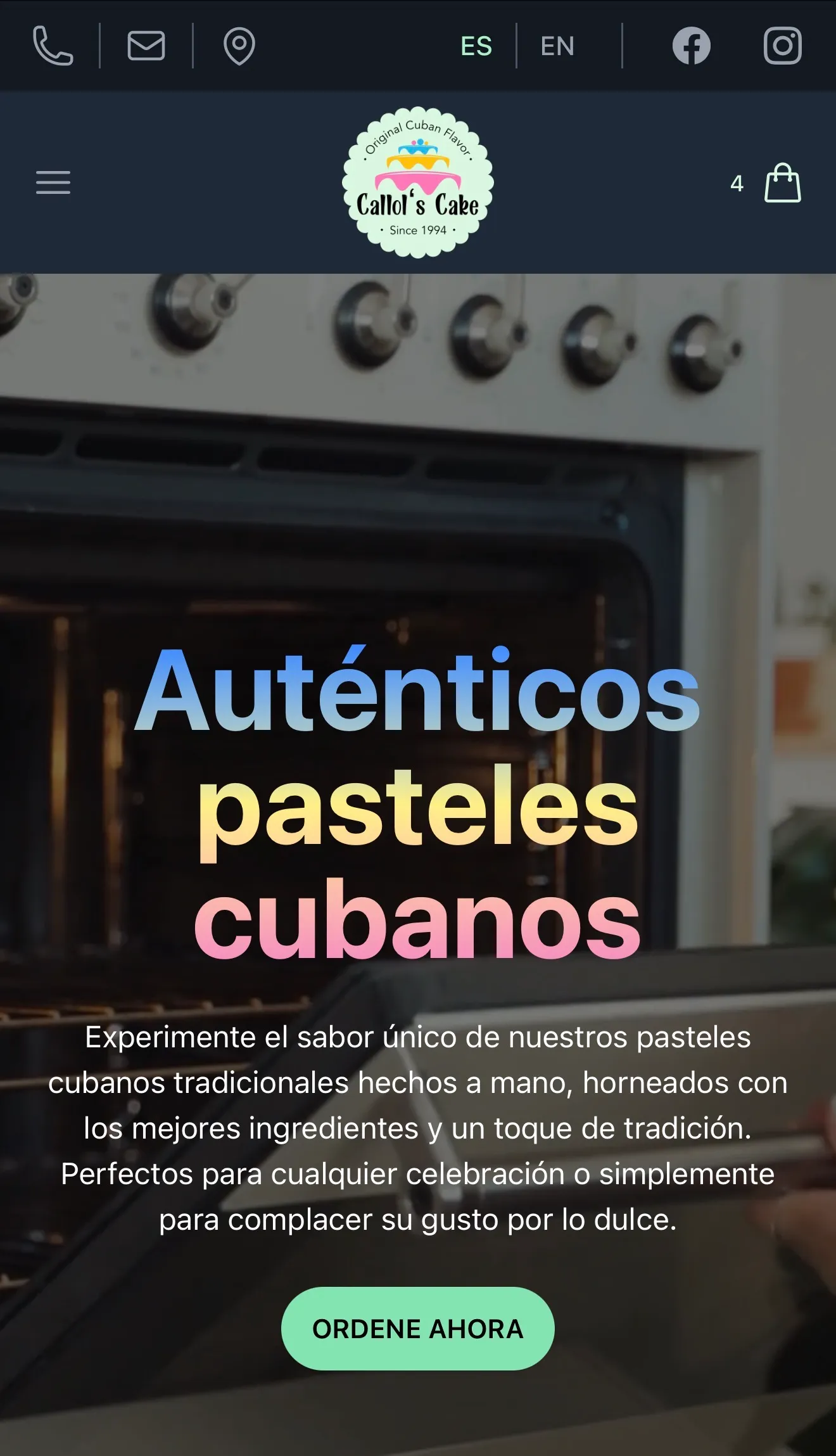 Captura de pantalla del sitio web de Callol's Cake