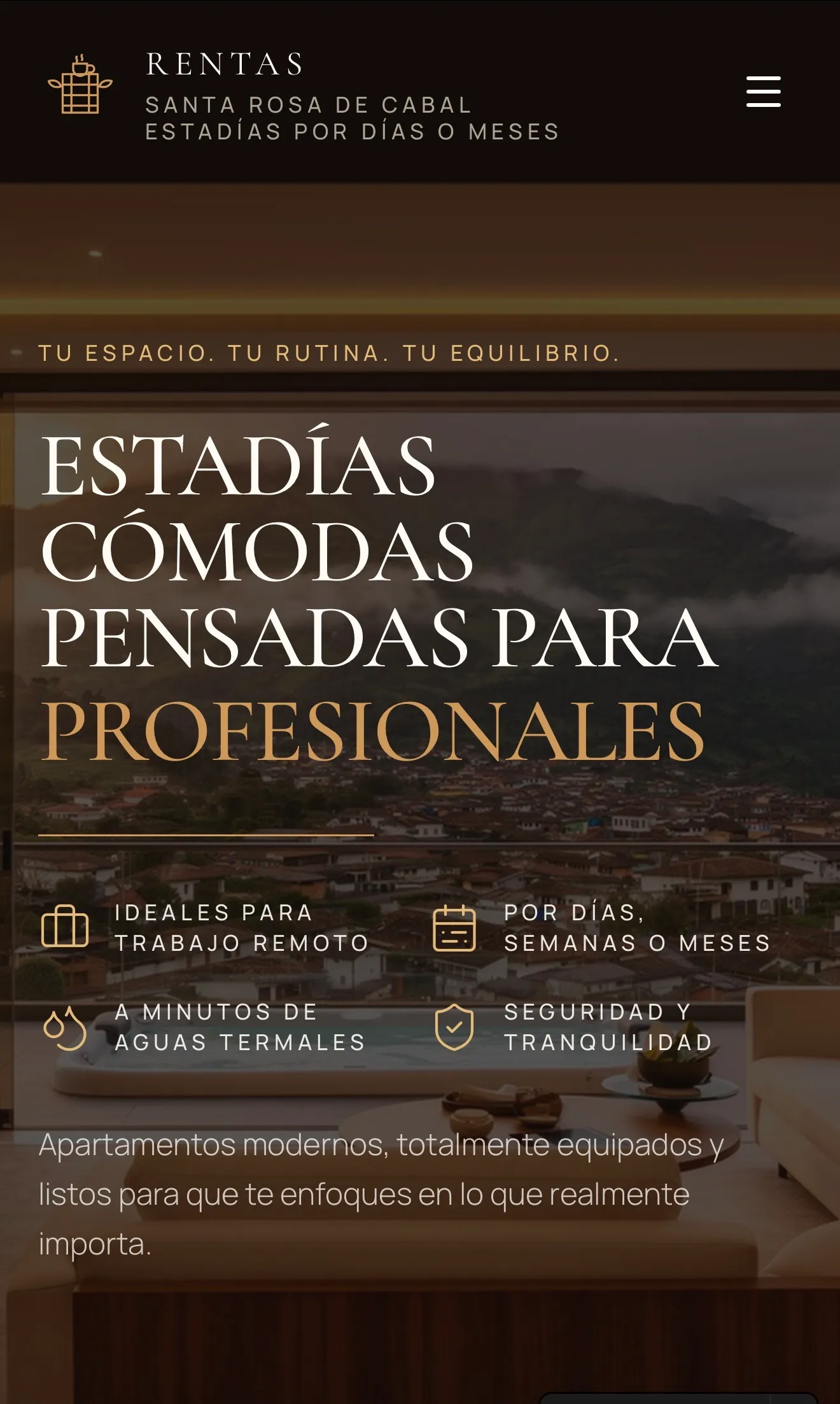 Captura de pantalla del sitio web de Rentas Santa Rosa